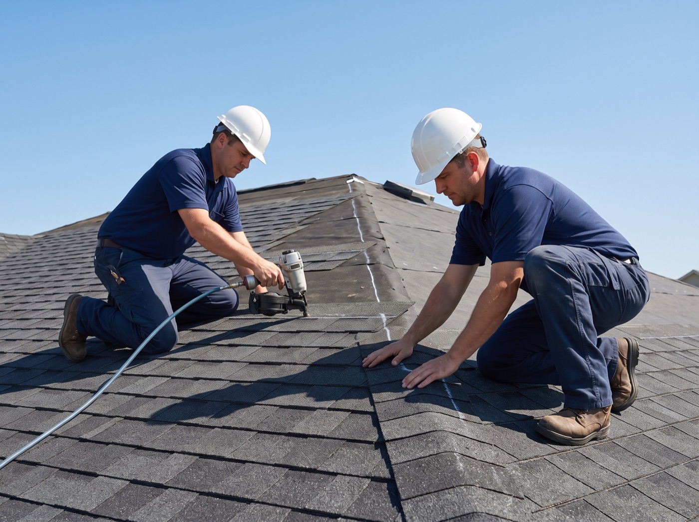 The Roofing Pro crew installing new architectural shingles on an Orange County home
